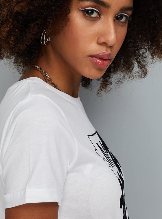 Women Slogan Printed Round Neck T-shirt