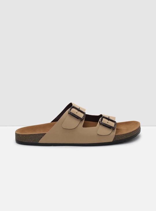 Men Solid Double Strap Slide Sandals