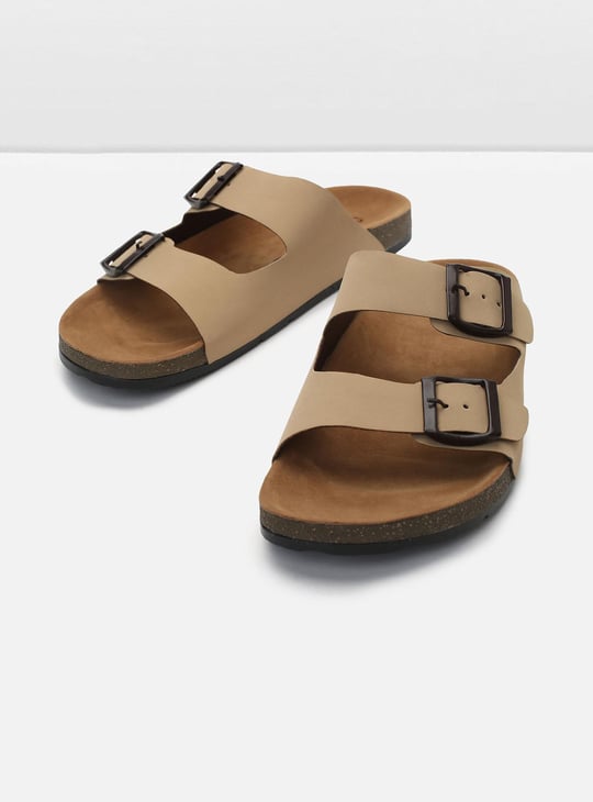 Men Solid Double Strap Slide Sandals
