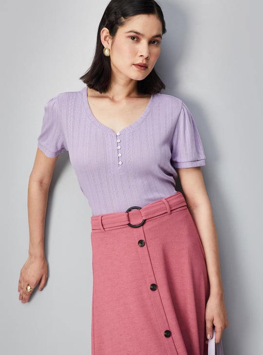Buy Women Textured Knit Semi-Formal Top Online at just Rs. 799.0