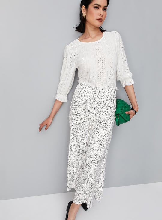 Women Schiffli Round Neck Knit Top