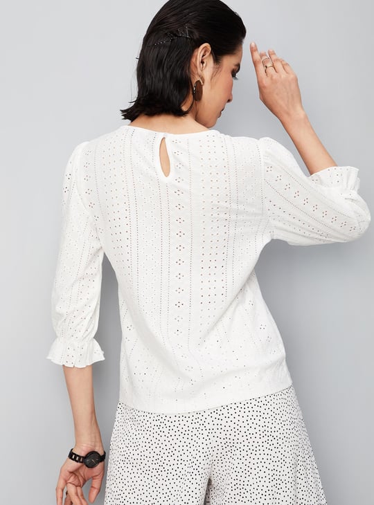Women Schiffli Round Neck Knit Top