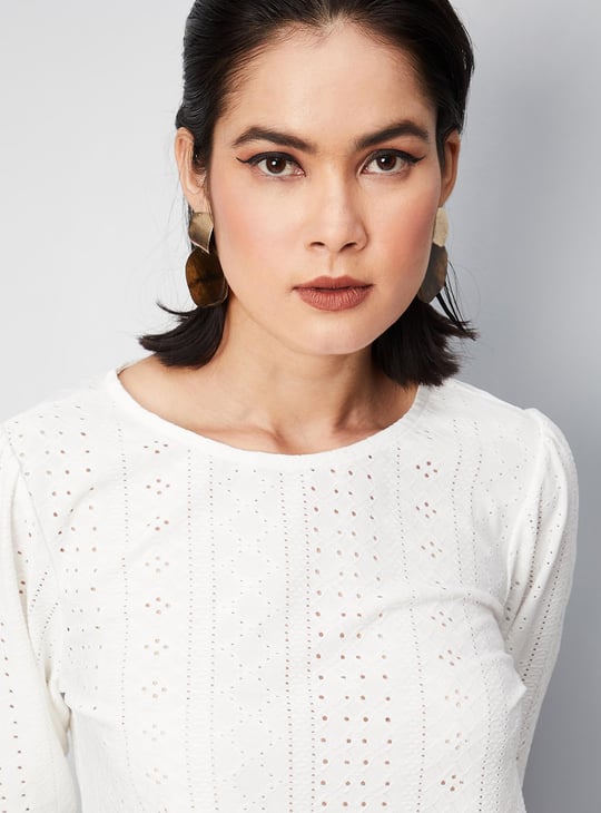 Women Schiffli Round Neck Knit Top