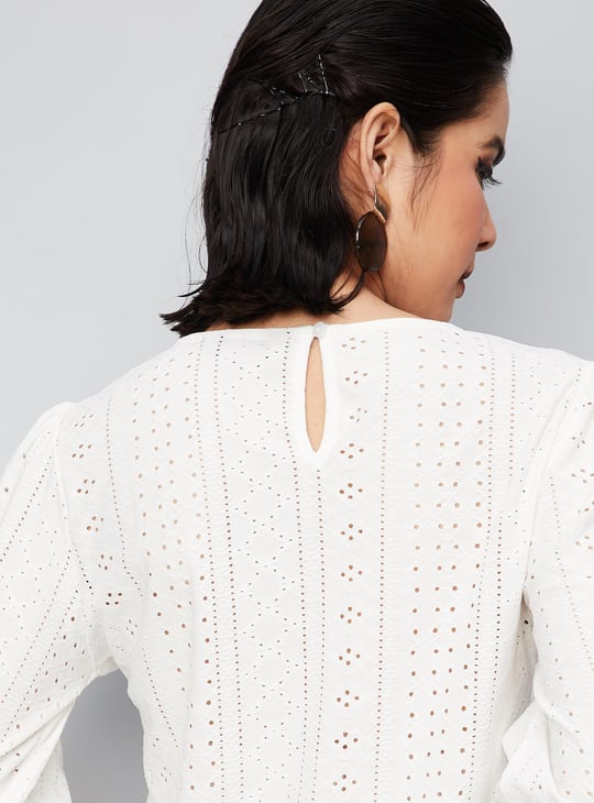 Women Schiffli Round Neck Knit Top