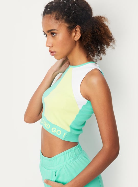Women Colourblock Ribbed Crop Top