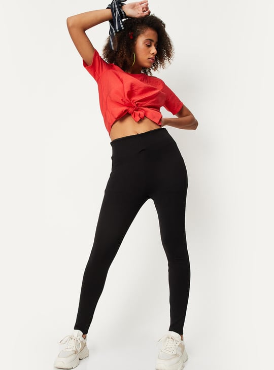 Women Solid High-Waist Treggings