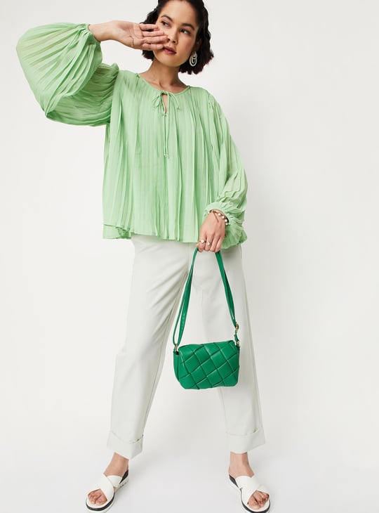 Women Pleated Balloon Sleeve Top