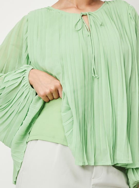 Women Pleated Balloon Sleeve Top