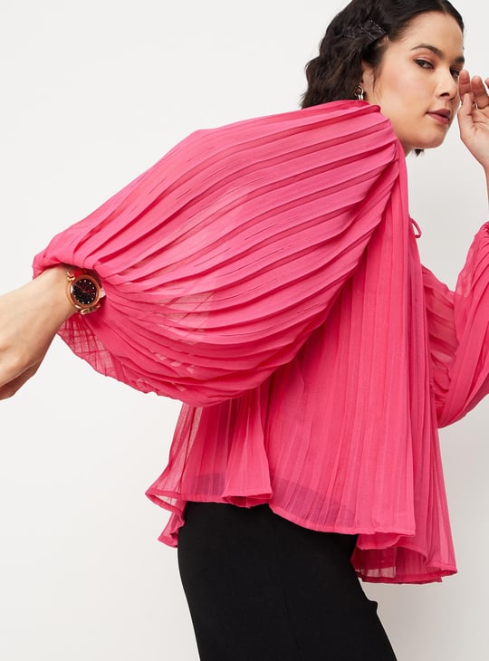 Women Pleated Balloon Sleeve Top