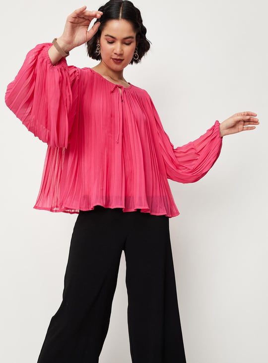 Women Pleated Balloon Sleeve Top
