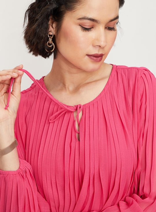 Women Pleated Balloon Sleeve Top