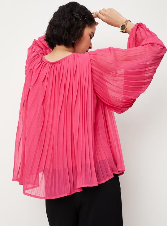 Women Pleated Balloon Sleeve Top