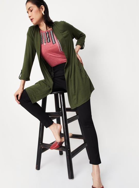 Women Solid Knit Open Front Shrug