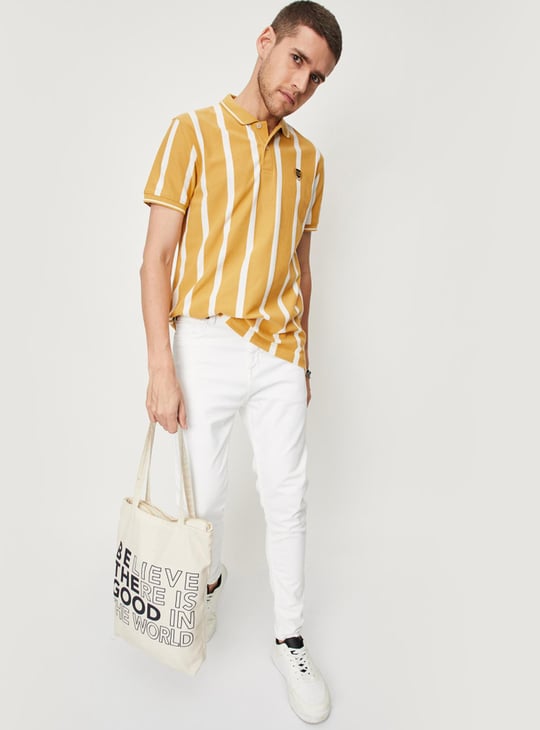 Men Vertical Striped Slim Fit Polo T-shirt