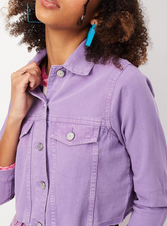 Women Solid Denim Cropped Jacket