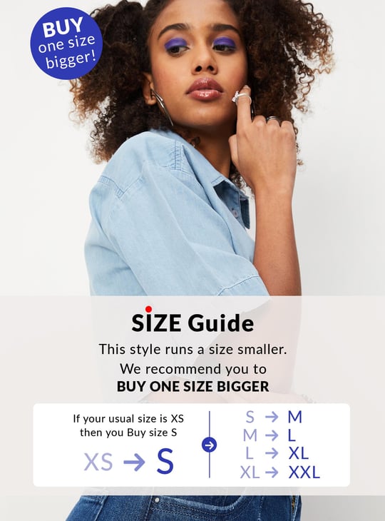 Women Solid Cropped Denim Shirt