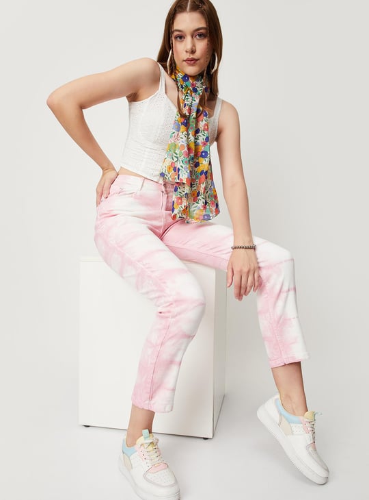Women Tie and Dye Printed Mom Fit Jeans