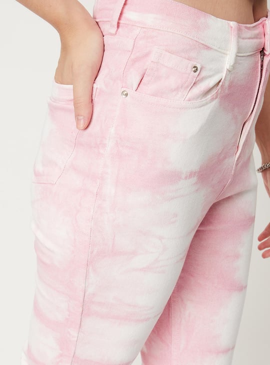 Women Tie and Dye Printed Mom Fit Jeans