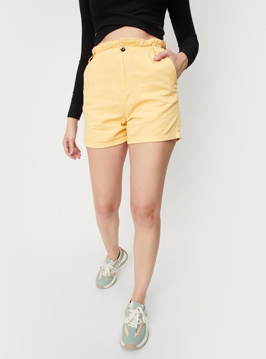 Women Solid Paperbag Waist Shorts