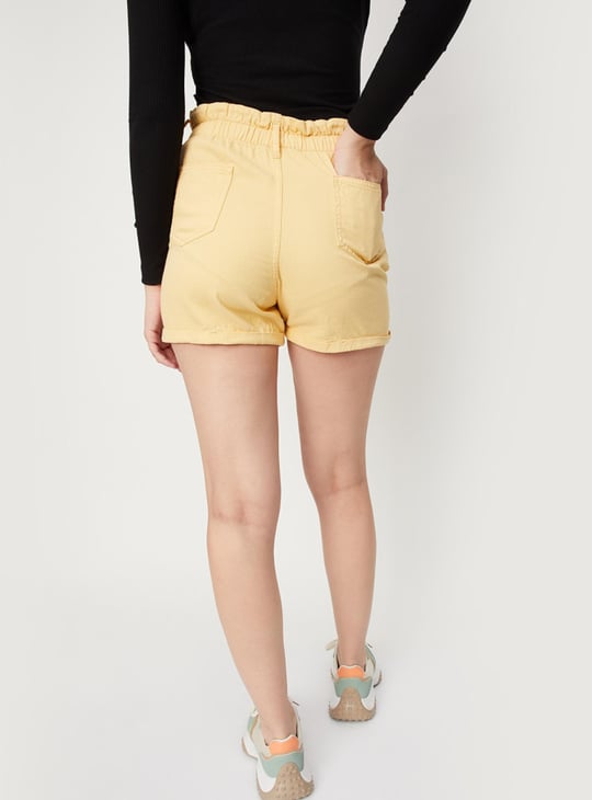 Women Solid Paperbag Waist Shorts