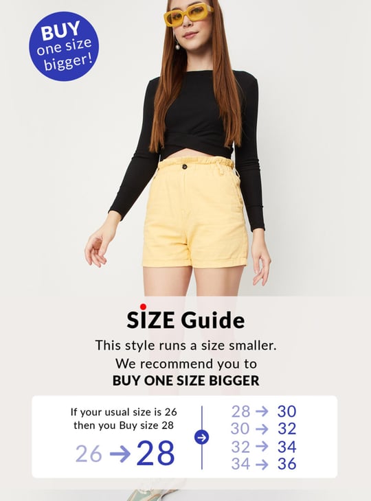 Women Solid Paperbag Waist Shorts