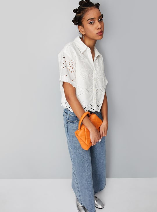 URB_N Women Schiffli Boxy Crop Shirt