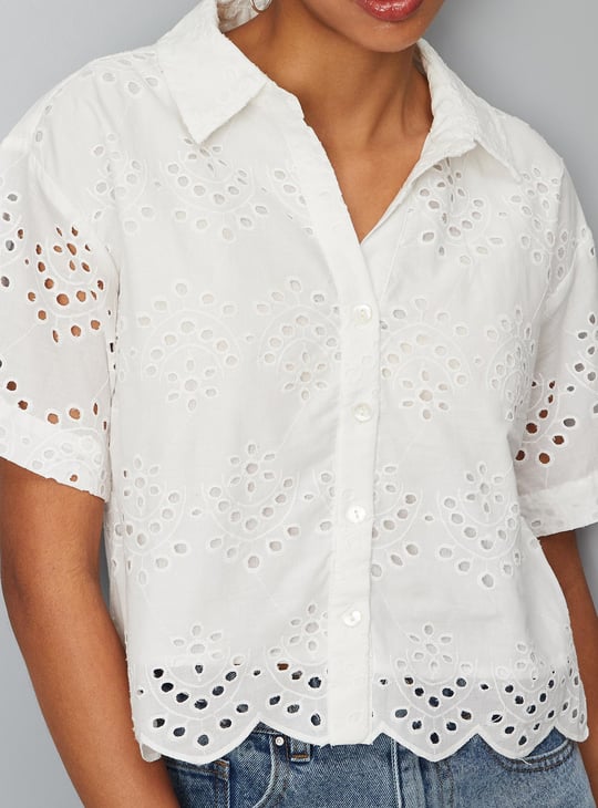 URB_N Women Schiffli Boxy Crop Shirt