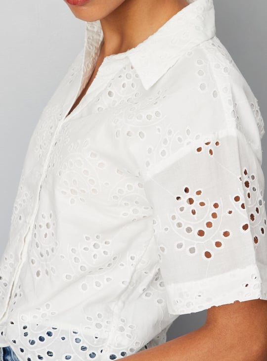 URB_N Women Schiffli Boxy Crop Shirt