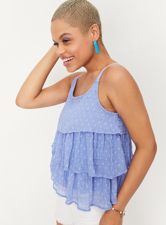 Women Textured Strappy Layered Top