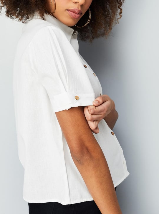 Women Solid Crop Boxy Shirt