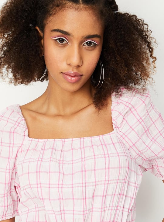 Women Checked Smocked Crop Top