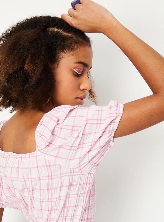 Women Checked Smocked Crop Top