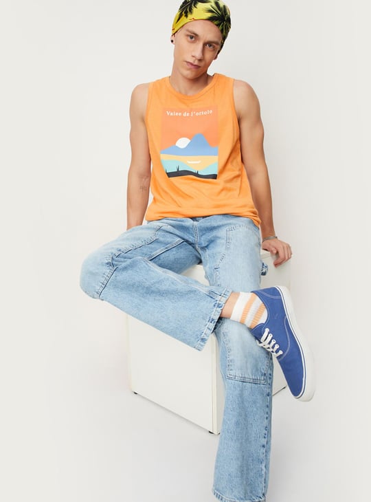 Men Slim Fit Sleeveless Graphic T-shirt