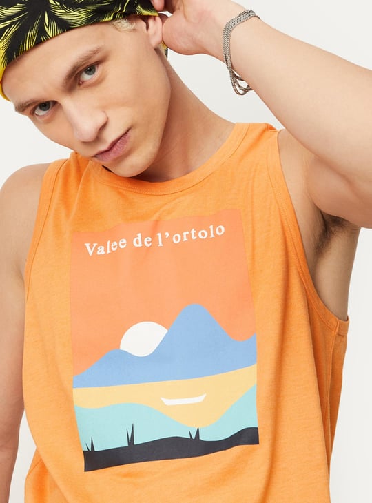Men Slim Fit Sleeveless Graphic T-shirt