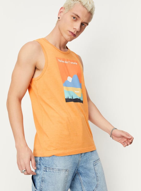Men Slim Fit Sleeveless Graphic T-shirt