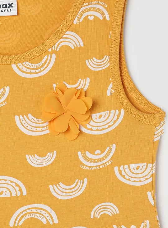 Girls All-Over Printed Round Neck Knit Dress