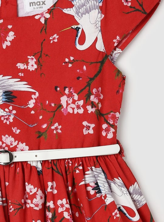 Girls Graphic Printed Belt Detail A-Line Dress | Printed