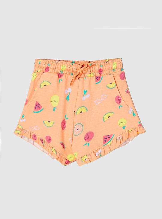 Girls Printed Shorts with Frill Trim