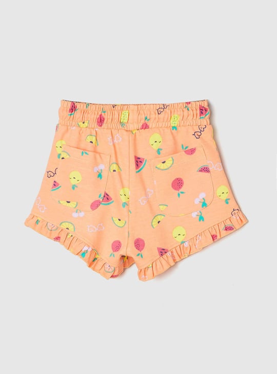 Girls Printed Shorts with Frill Trim