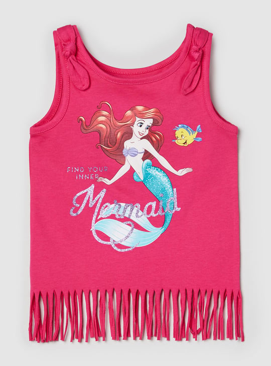 Girls Little Mermaid Fringe Detail Casual Top