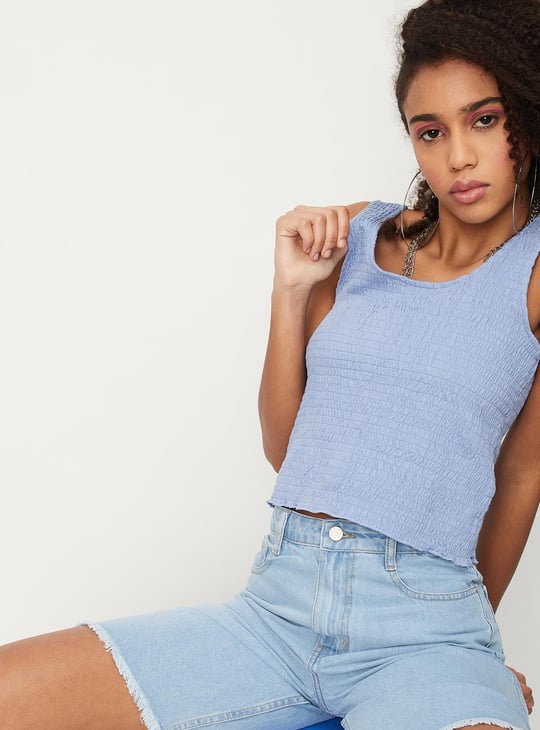 Women Smocked Crop Tank Top