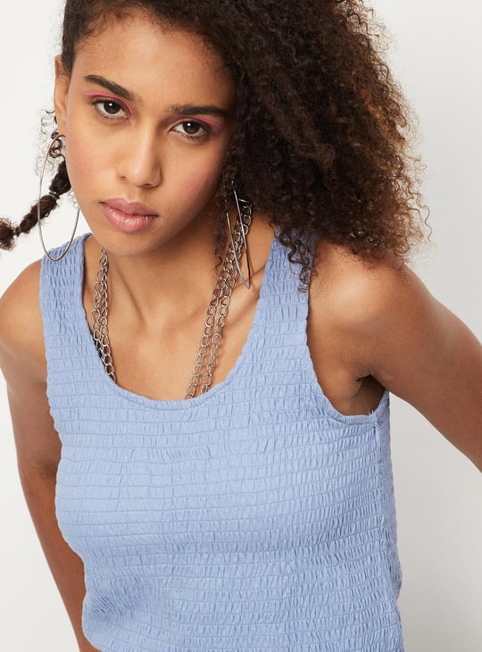 Women Smocked Crop Tank Top