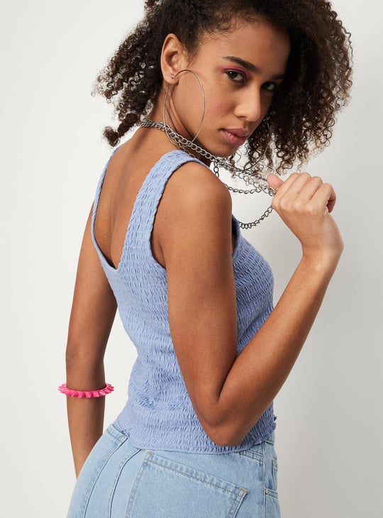 Women Smocked Crop Tank Top