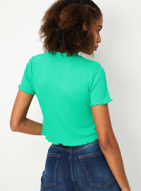 Women Slim Rib Crop Top with Lettuce Edge