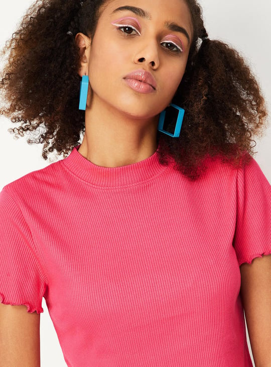 Women Slim Rib Crop Top with Lettuce Edge