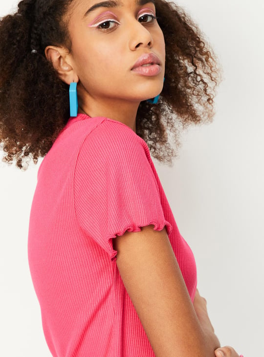 Women Slim Rib Crop Top with Lettuce Edge