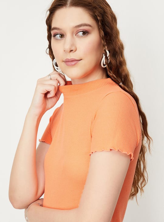 Women Rib Knit Lettuce Edge Top