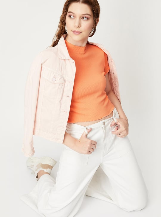 Women Rib Knit Lettuce Edge Top