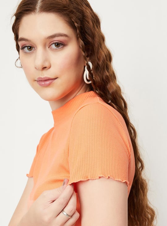 Women Rib Knit Lettuce Edge Top