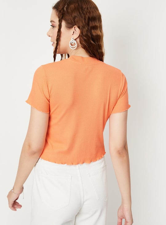 Women Rib Knit Lettuce Edge Top